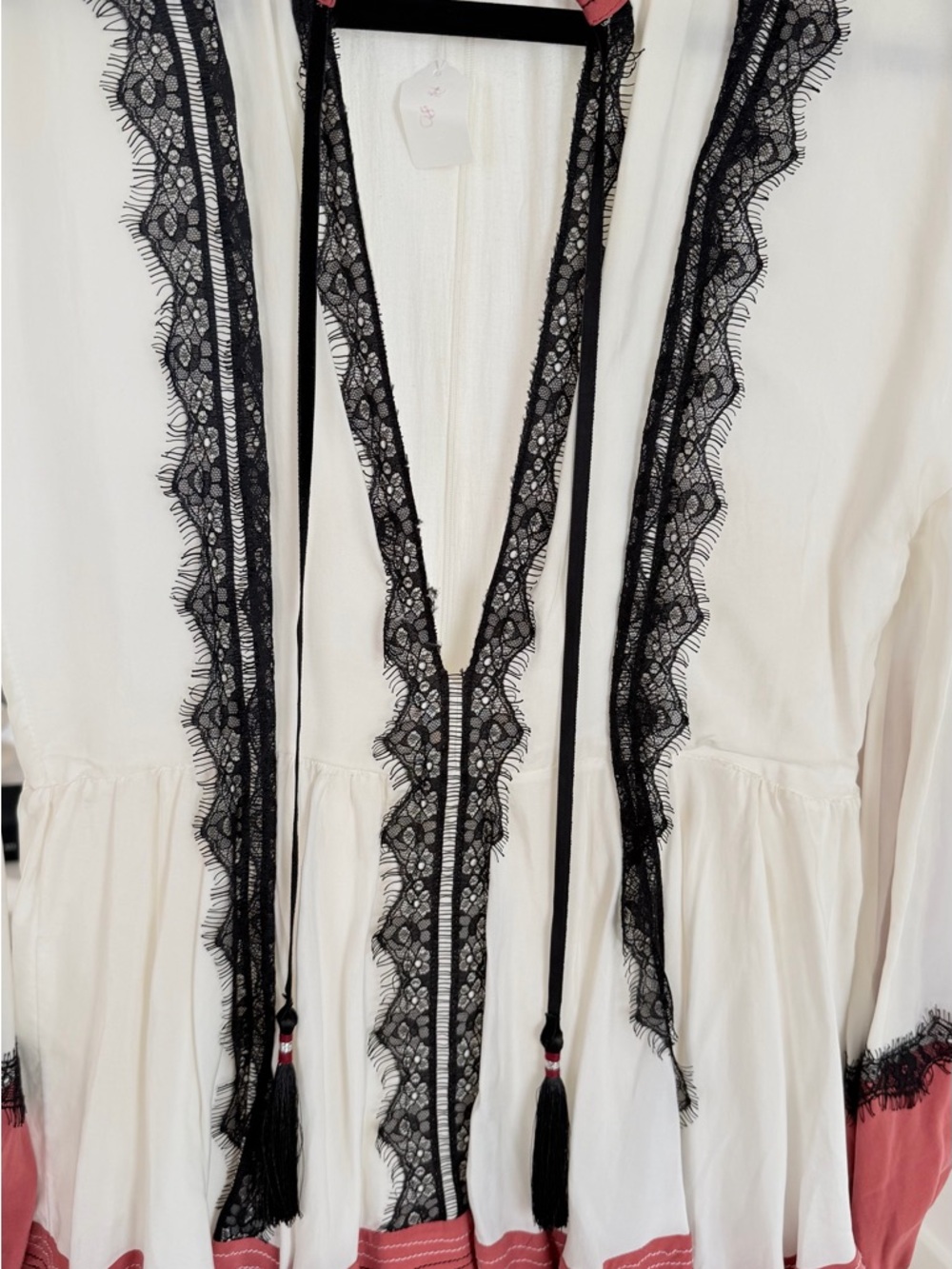 Loveshackfancy White Maxi Dress with Dusty Rose Accents & Black Lace - Picture 2 of 4